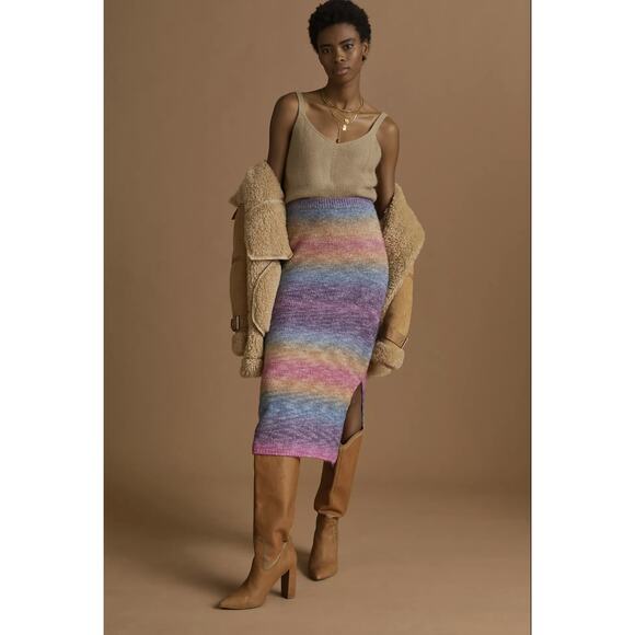 NWT Anthropologie Sunset Ombre Sweater Midi Skirt - Size 10 - Picture 1 of 8